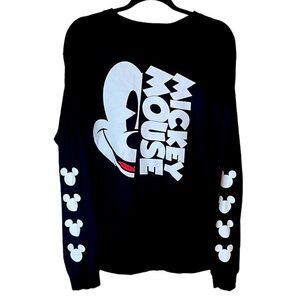 Disney Mickey Mouse‎ Long Sleeve Black Shirt Mickey Heads On Sleeves Size Large